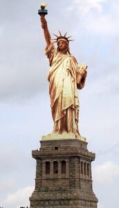 The Statue of Liberty after the soda blasting cleaning in 1986 shows the copper clean and shiny