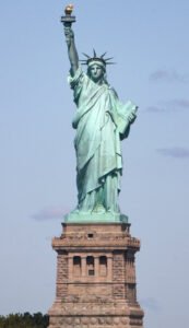 The Statue of Liberty shows the green patina we are all used to seeing