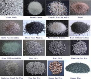 Image showing the various types of media used in abrasive blasting systems